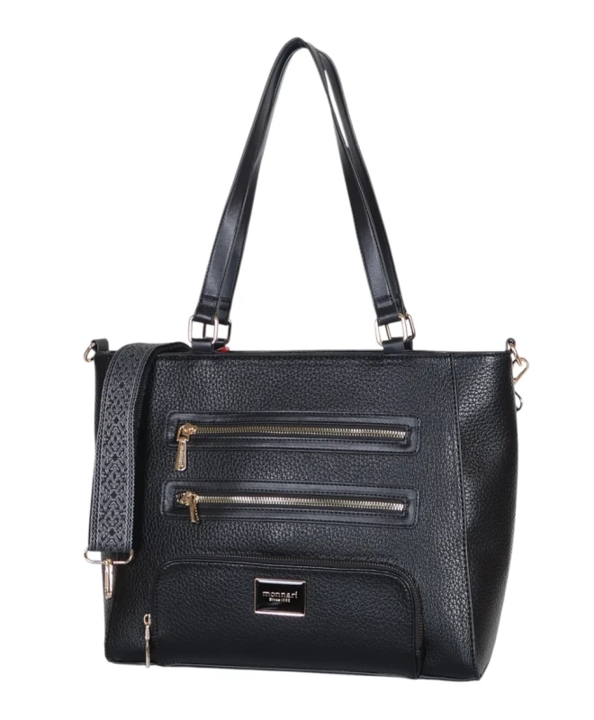 Monnari czarna torebka shopper z kieszonkami Rączki + pasek