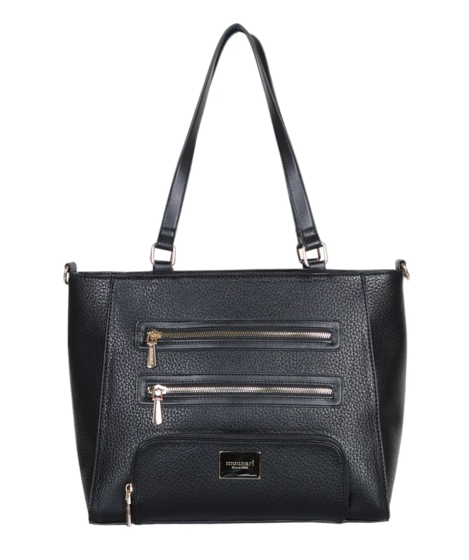 Monnari czarna torebka shopper z kieszonkami Rączki + pasek