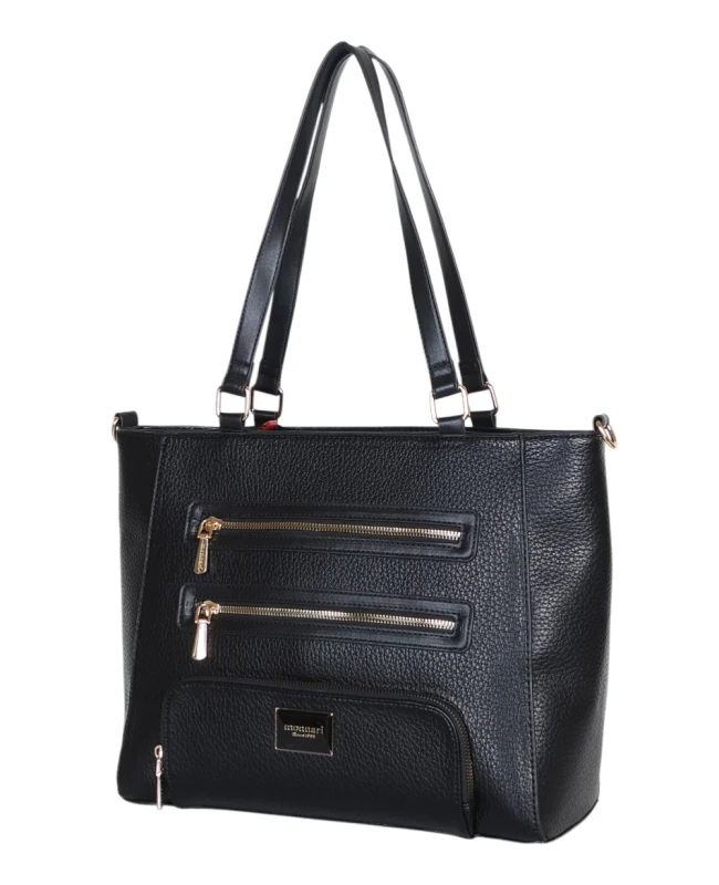Monnari czarna torebka shopper z kieszonkami Rączki + pasek