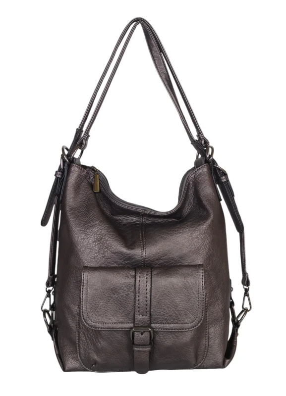 Torbo plecak damski 2w1 – metaliczny elegancki torebko plecak A4 ze skóry ekologicznej