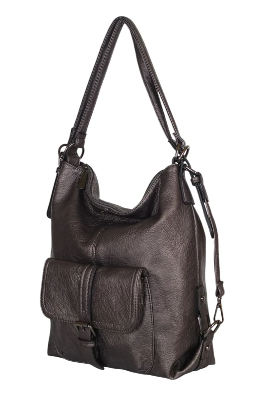 Torbo plecak damski 2w1 – metaliczny elegancki torebko plecak A4 ze skóry ekologicznej