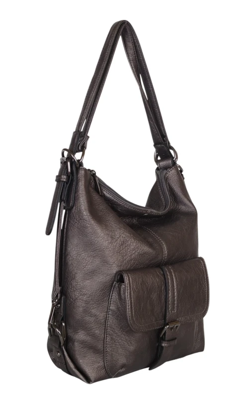 Torbo plecak damski 2w1 – metaliczny elegancki torebko plecak A4 ze skóry ekologicznej