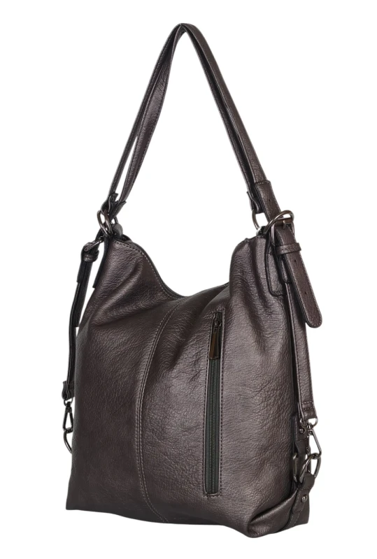 Torbo plecak damski 2w1 – metaliczny elegancki torebko plecak A4 ze skóry ekologicznej