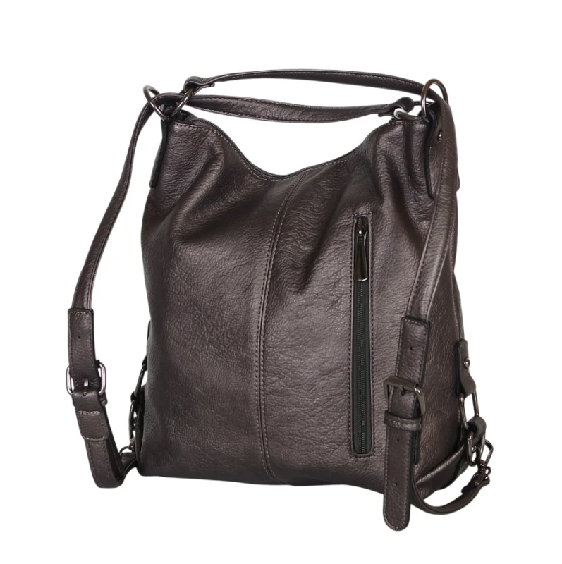 Torbo plecak damski 2w1 – metaliczny elegancki torebko plecak A4 ze skóry ekologicznej