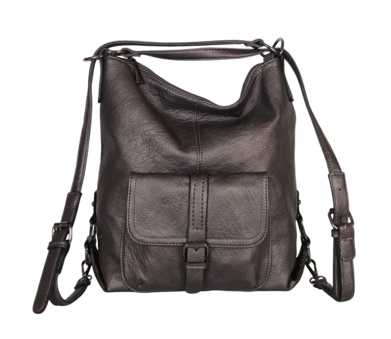 Torbo plecak damski 2w1 – metaliczny elegancki torebko plecak A4 ze skóry ekologicznej