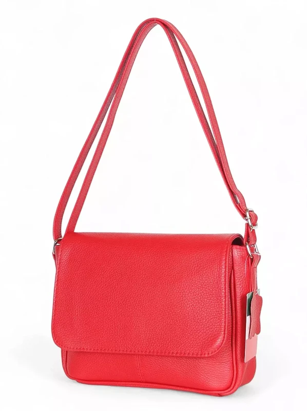 Vera Pelle – czerwona skórzana listonoszka z włoskiej skóry naturalnej