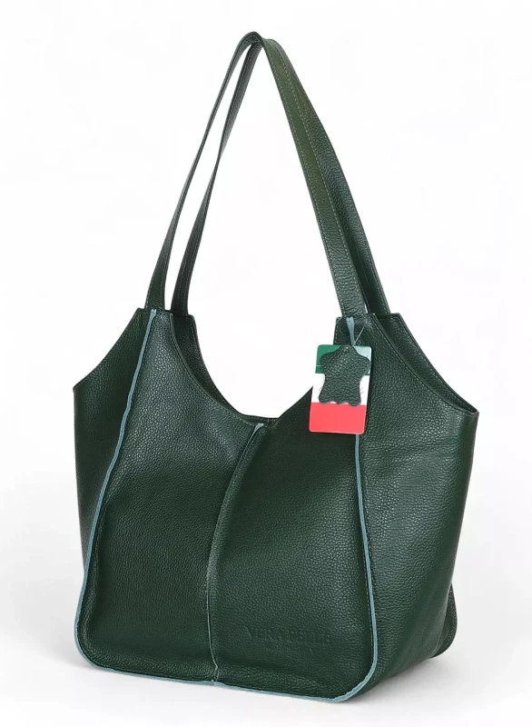 Zielona torebka skórzana A4 VERA PELLE – skóra naturalna