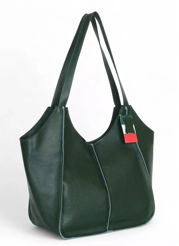 Zielona torebka skórzana A4 VERA PELLE – skóra naturalna