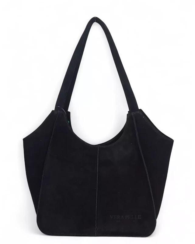 Duża torebka zamszowa Vera Pelle – shopper z naturalnego włoskiego zamszu A4