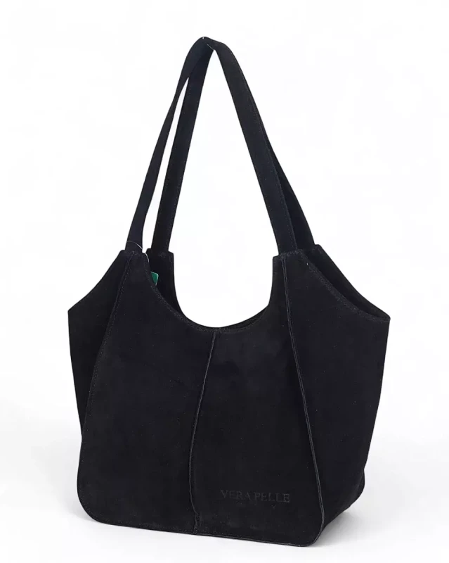Duża torebka zamszowa Vera Pelle – shopper z naturalnego włoskiego zamszu A4