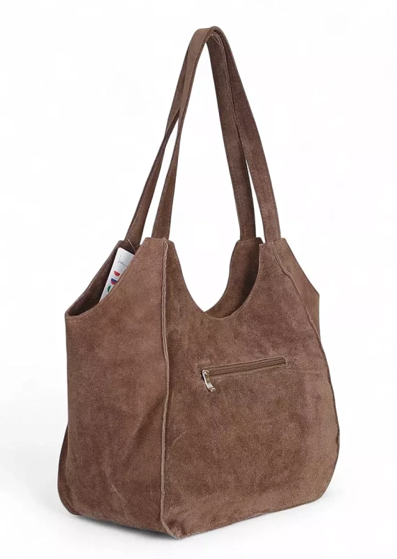 Duża torebka zamszowa Vera Pelle – shopper z naturalnego włoskiego zamszu A4