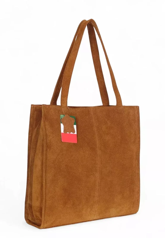 VERA PELLE Zamszowa torebka damska | A4 | Made in Italy | Skóra naturalna