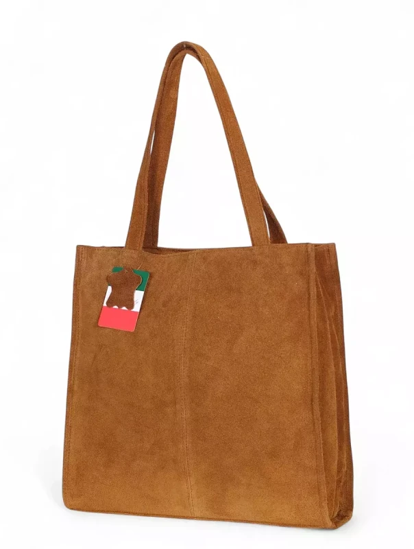 VERA PELLE Zamszowa torebka damska | A4 | Made in Italy | Skóra naturalna