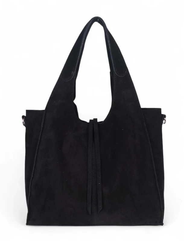 Torebka zamszowa Vera Pelle – duża torba shopper z naturalnego włoskiego zamszu