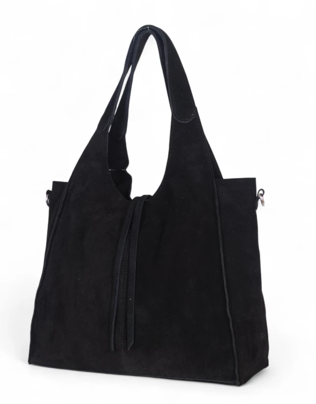 Torebka zamszowa Vera Pelle – duża torba shopper z naturalnego włoskiego zamszu