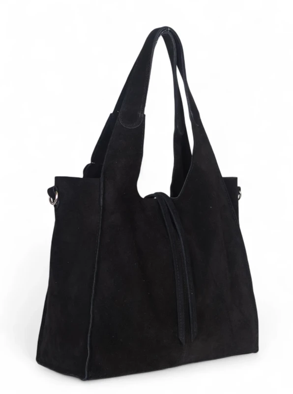 Torebka zamszowa Vera Pelle – duża torba shopper z naturalnego włoskiego zamszu