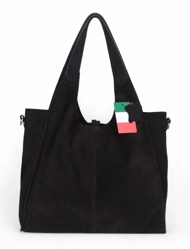 Torebka zamszowa Vera Pelle – duża torba shopper z naturalnego włoskiego zamszu