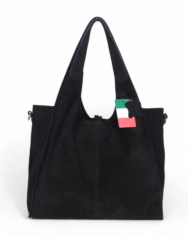 Torebka zamszowa Vera Pelle – duża torba shopper z naturalnego włoskiego zamszu