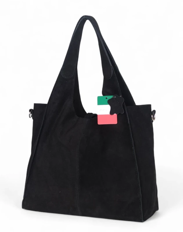 Torebka zamszowa Vera Pelle – duża torba shopper z naturalnego włoskiego zamszu