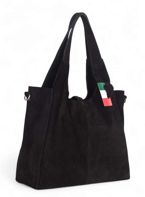 Torebka zamszowa Vera Pelle – duża torba shopper z naturalnego włoskiego zamszu