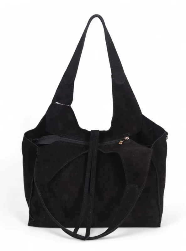 Torebka zamszowa Vera Pelle – duża torba shopper z naturalnego włoskiego zamszu