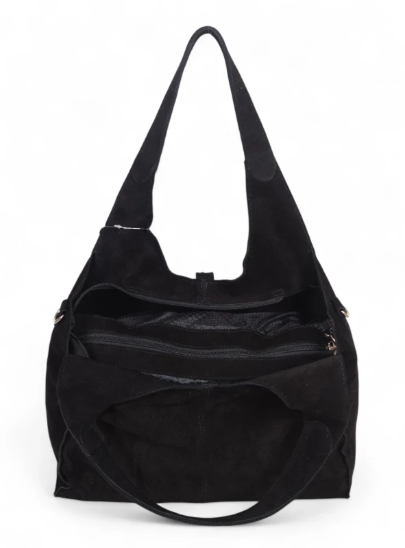 Torebka zamszowa Vera Pelle – duża torba shopper z naturalnego włoskiego zamszu