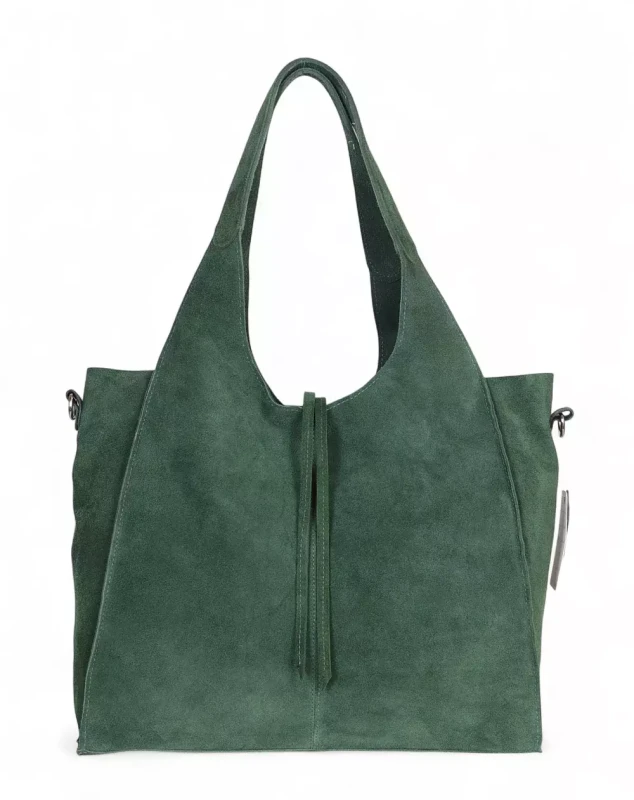 Torebka zamszowa Vera Pelle – duża torba shopper z naturalnego włoskiego zamszu