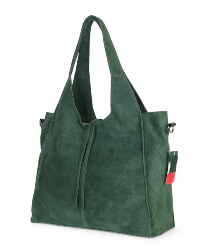 Torebka zamszowa Vera Pelle – duża torba shopper z naturalnego włoskiego zamszu