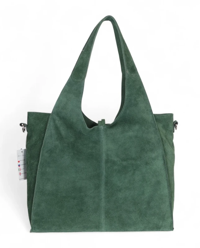 Torebka zamszowa Vera Pelle – duża torba shopper z naturalnego włoskiego zamszu