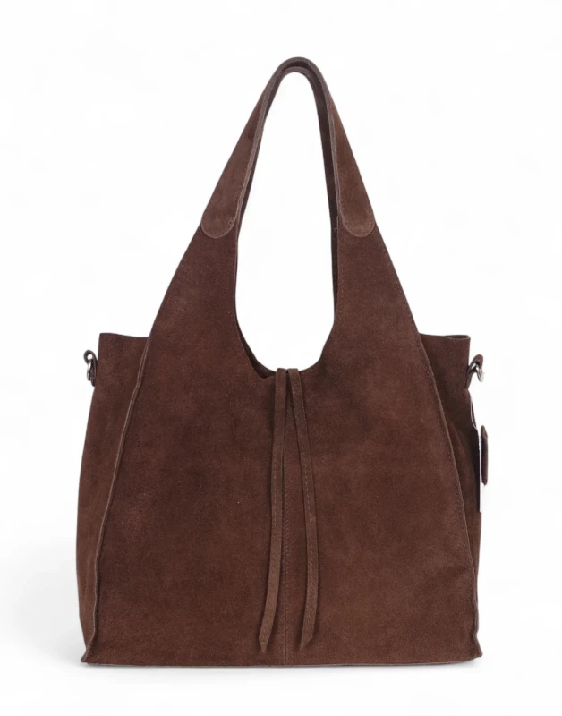 Torebka zamszowa Vera Pelle – duża torba shopper z naturalnego włoskiego zamszu