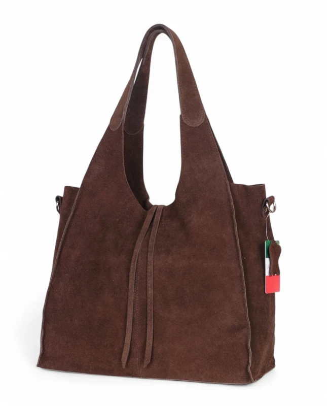Torebka zamszowa Vera Pelle – duża torba shopper z naturalnego włoskiego zamszu