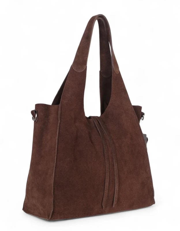 Torebka zamszowa Vera Pelle – duża torba shopper z naturalnego włoskiego zamszu