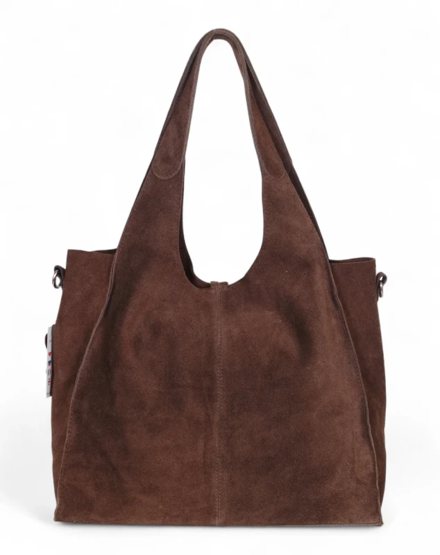 Torebka zamszowa Vera Pelle – duża torba shopper z naturalnego włoskiego zamszu