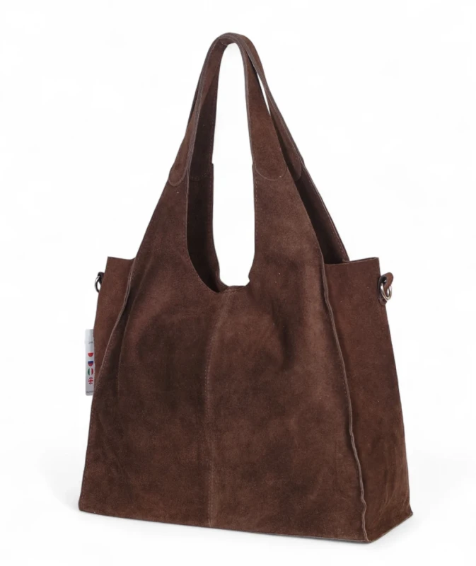 Torebka zamszowa Vera Pelle – duża torba shopper z naturalnego włoskiego zamszu