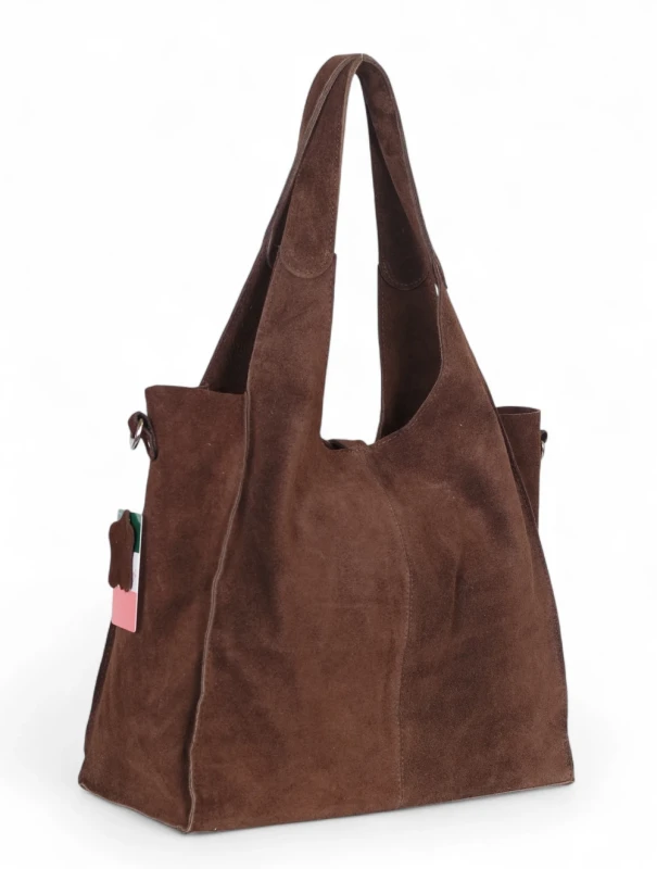 Torebka zamszowa Vera Pelle – duża torba shopper z naturalnego włoskiego zamszu