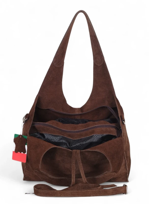 Torebka zamszowa Vera Pelle – duża torba shopper z naturalnego włoskiego zamszu