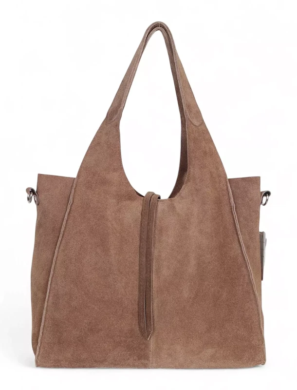 Torebka zamszowa Vera Pelle – duża torba shopper z naturalnego włoskiego zamszu
