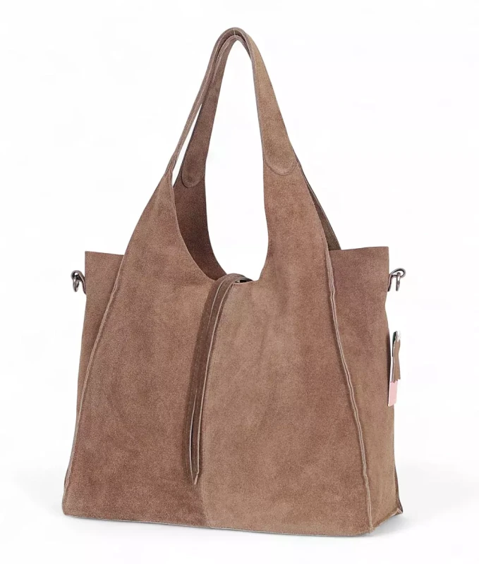 Torebka zamszowa Vera Pelle – duża torba shopper z naturalnego włoskiego zamszu