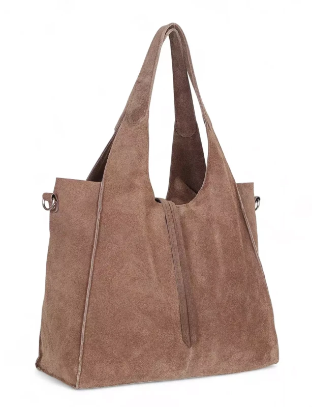 Torebka zamszowa Vera Pelle – duża torba shopper z naturalnego włoskiego zamszu