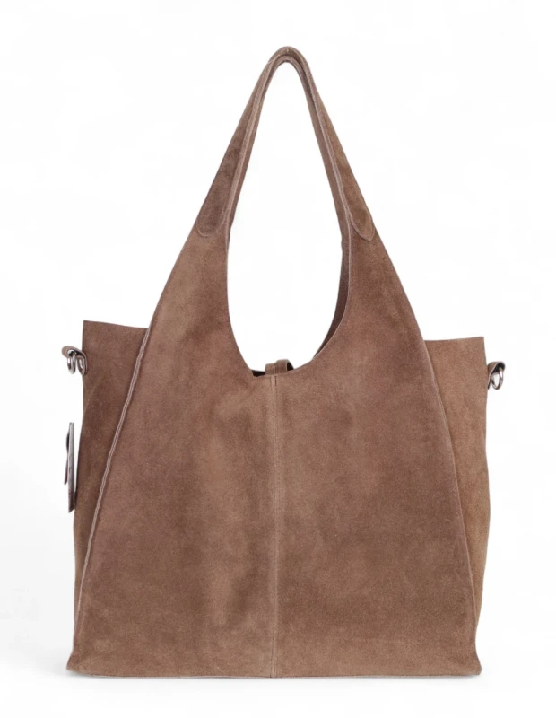 Torebka zamszowa Vera Pelle – duża torba shopper z naturalnego włoskiego zamszu