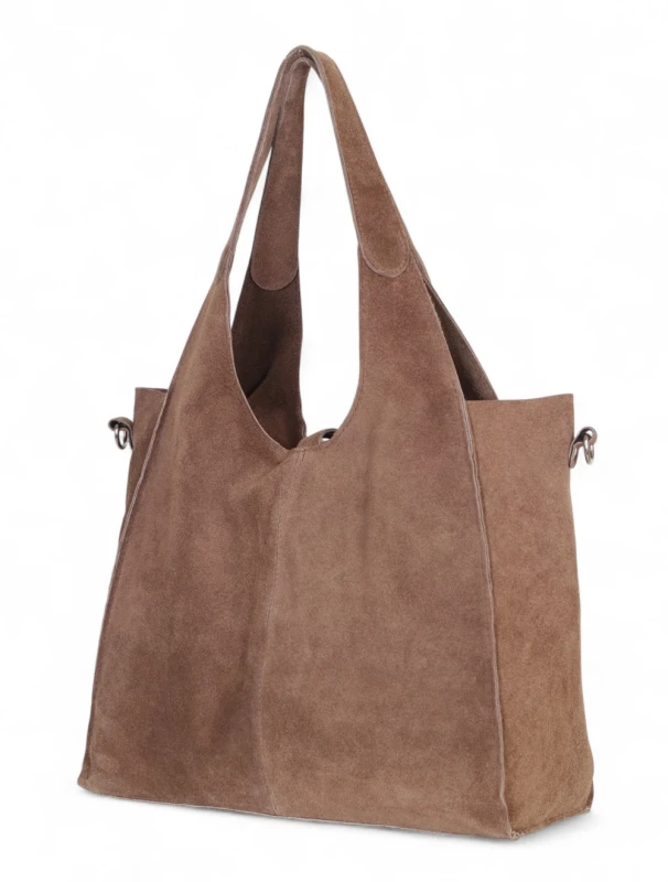 Torebka zamszowa Vera Pelle – duża torba shopper z naturalnego włoskiego zamszu