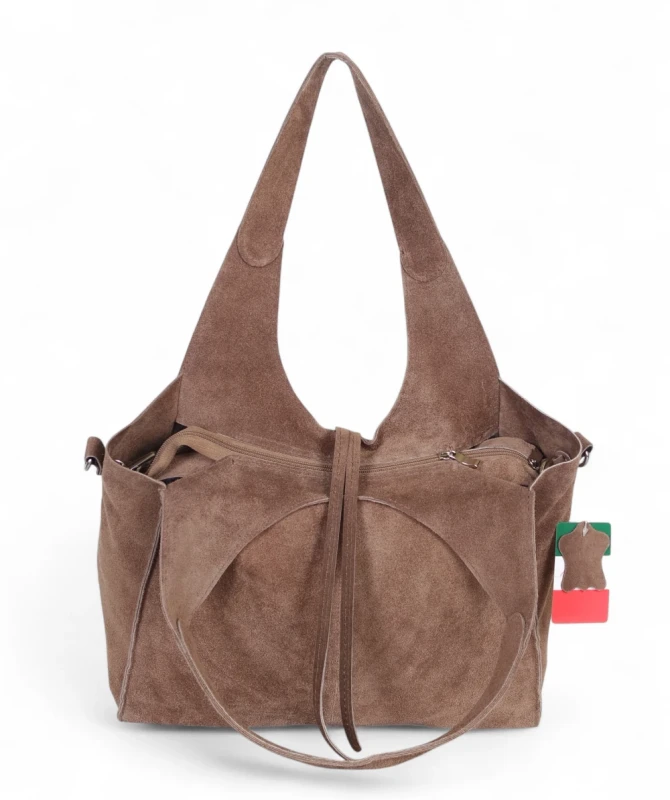 Torebka zamszowa Vera Pelle – duża torba shopper z naturalnego włoskiego zamszu