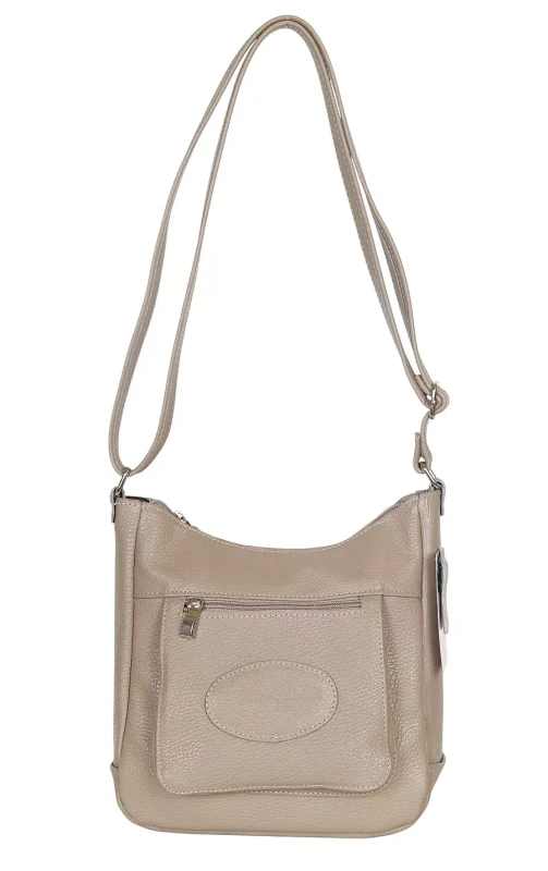 Listonoszka skórzana Vera Pelle – elegancka torebka skórzana damska Taupe