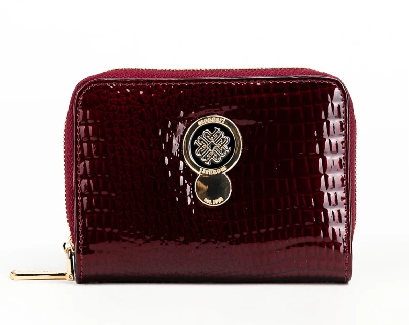 Portfel damski skórzany Monnari burgund lakier wężowa faktura – kompaktowy i elegancki