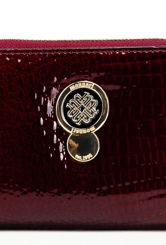 Portfel damski skórzany Monnari burgund lakier wężowa faktura – kompaktowy i elegancki