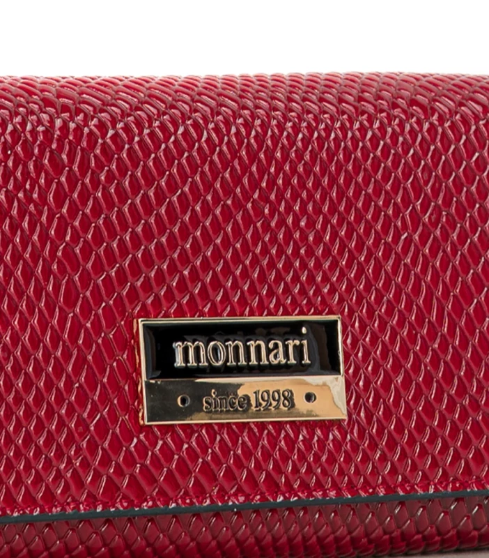 Duży portfel damski skórzany Monnari czerwony lakier wężowa faktura – elegancki i praktyczny