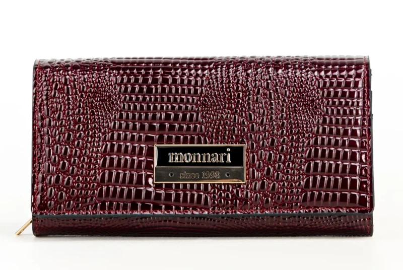 Duży portfel damski skórzany Monnari burgund skóra węża – elegancki i pojemny