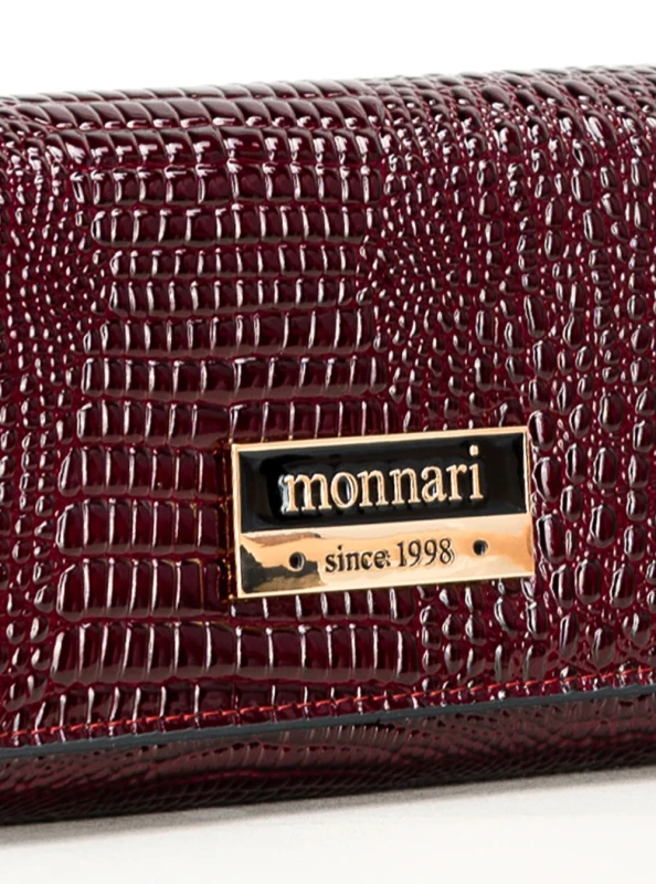 Duży portfel damski skórzany Monnari burgund skóra węża – elegancki i pojemny