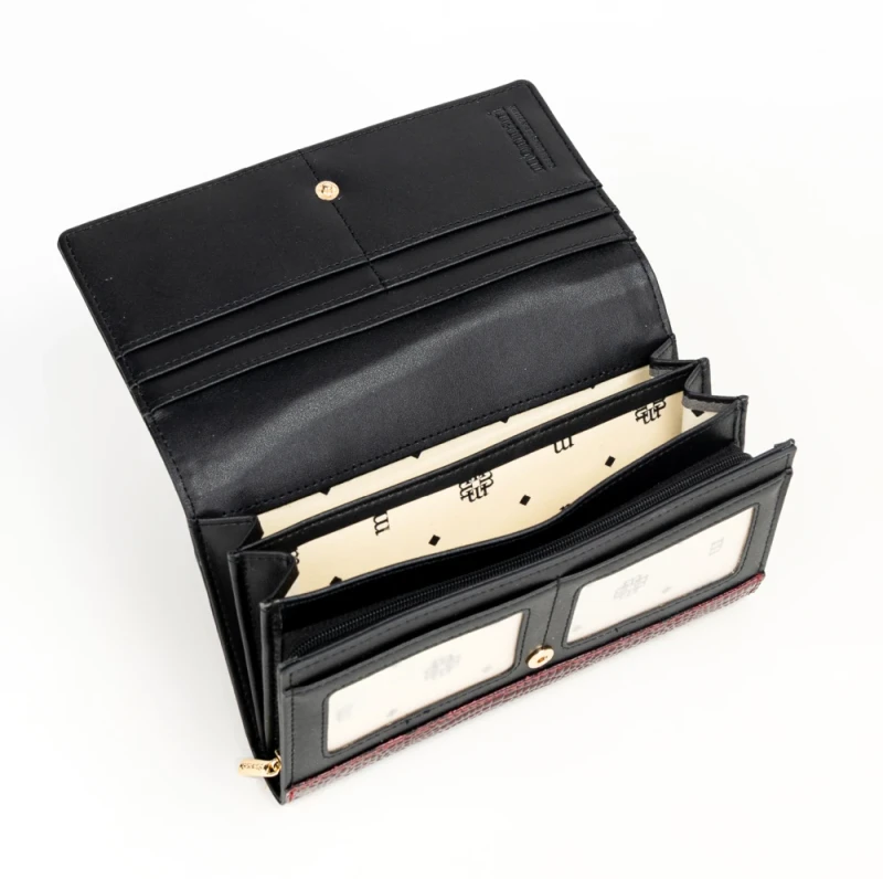 Duży portfel damski skórzany Monnari burgund skóra węża – elegancki i pojemny