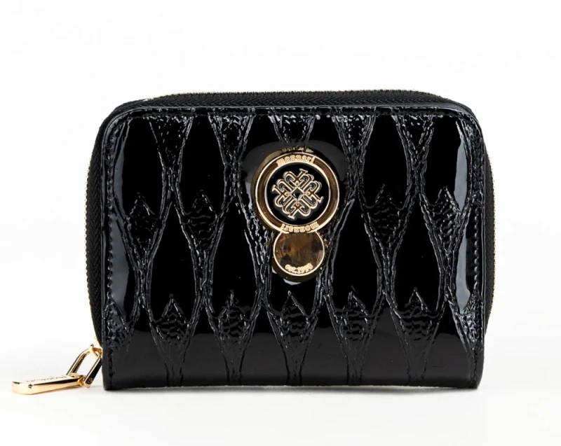 Zgrabny portfel damski skórzany Monnari czarny lakier skóra węża – elegancki i praktyczny